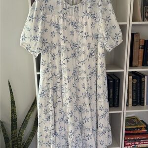 Floral White and Blue Dress
